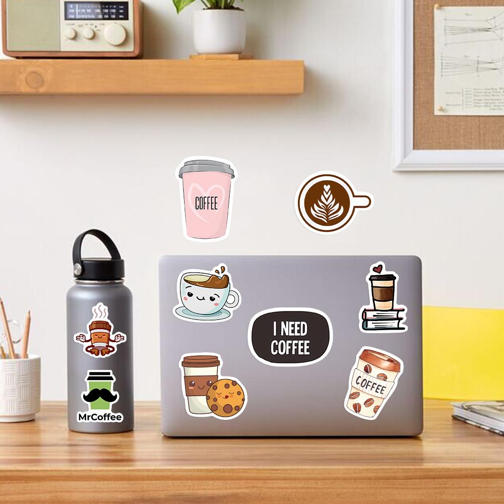 102550PCS Leisure Kawaii Vintage Tea Coffee Stickers DIY Skateboard Laptop Luggage Cup Bike Motorcycle Phone PVC Waterproof