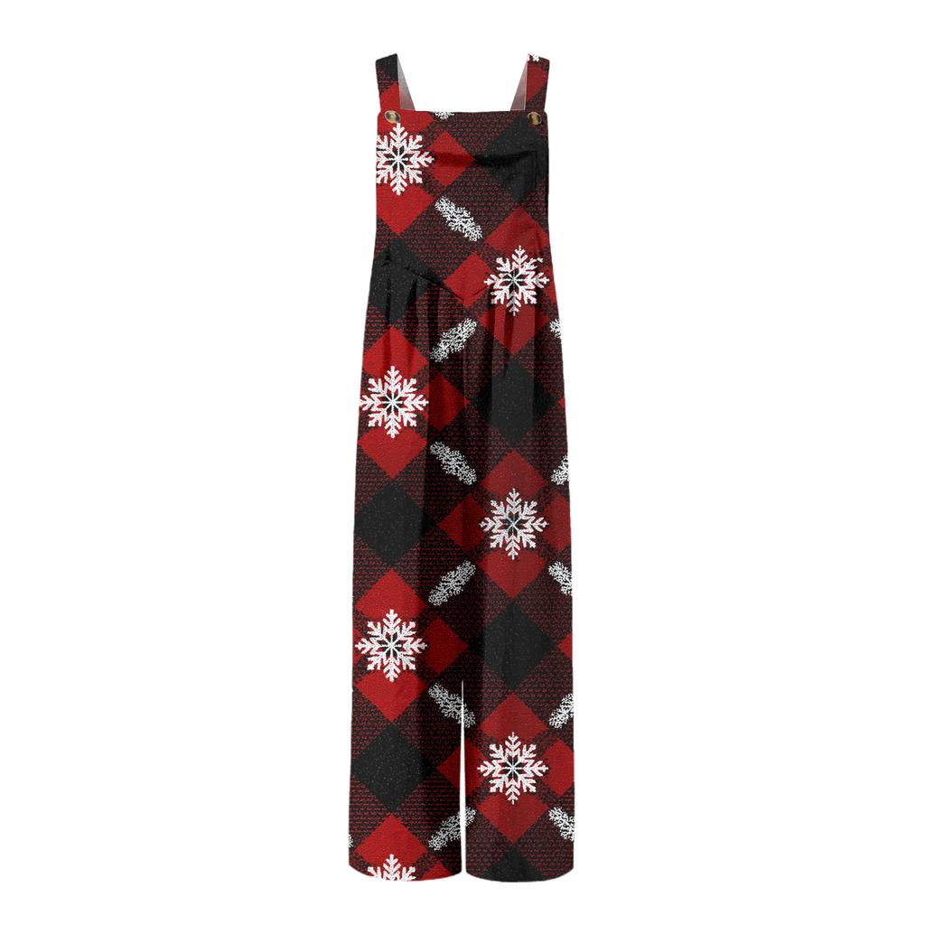 Women's Christmas Print Solid Wide Leg Strapless Tank Pocket Casual Onesie