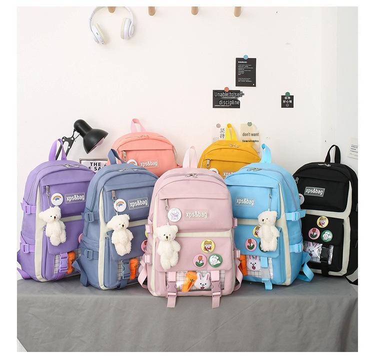 Set di Zaini in Tela da 4-5 Pezzi per Studenti: Design Carino con Carota e Coniglio, Perfetto per Bambine e Bambini delle Scuole Elementari e Medie