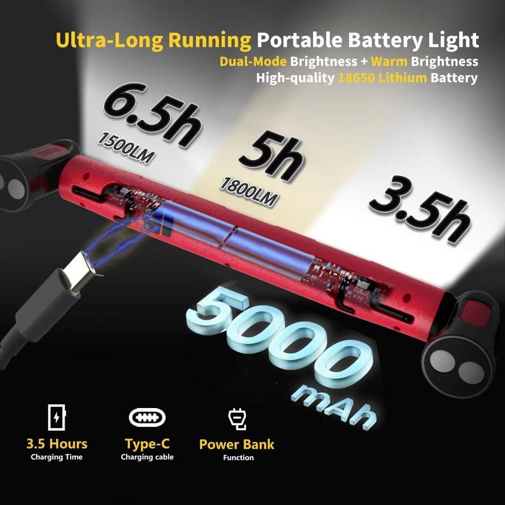 Super Bright LED Work Light Rotating Magnetic Base Rechargeable Magnetic Work Inspection Lamp Waterproof Portable