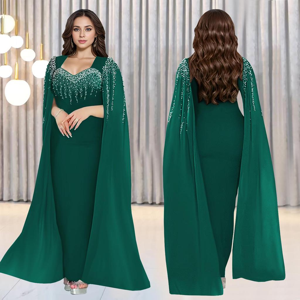 C7305 Elegant Women's Evening Dress with Hot Drilling Detail - European & American Fashion