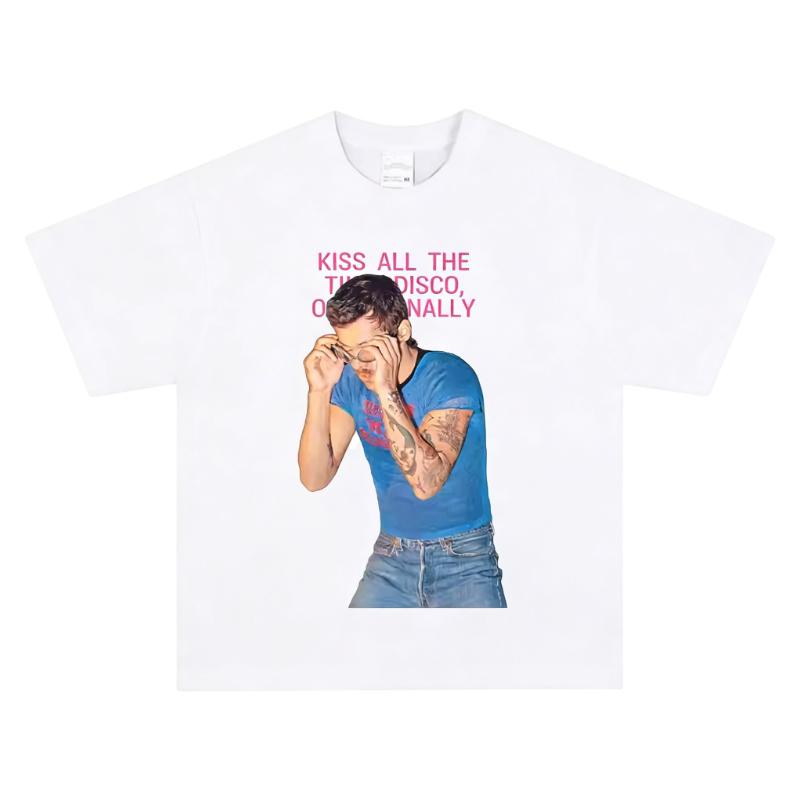 

2026 Harry Styles TShirt Unisex Retro Pop Graphic Print Crew Neck Oversized Pure Cotton Casual Fashion Tops For Fans M