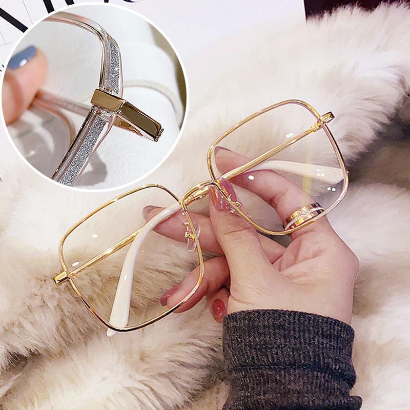 Retro Square Metal Glitter Frames Eyeglasses Female Stylish Optical Myopia Blocking Eyewear Reading Anti-blue Lightweight Glasses