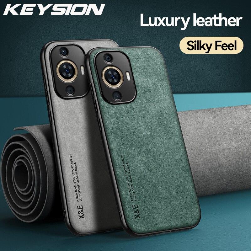 KEYSION Luxury Retro Leather Case for Huawei Nova 11 Pro Soft Silicone+PC Shockproof Phone Back Cover for Huawei Nova 11 10 Pro