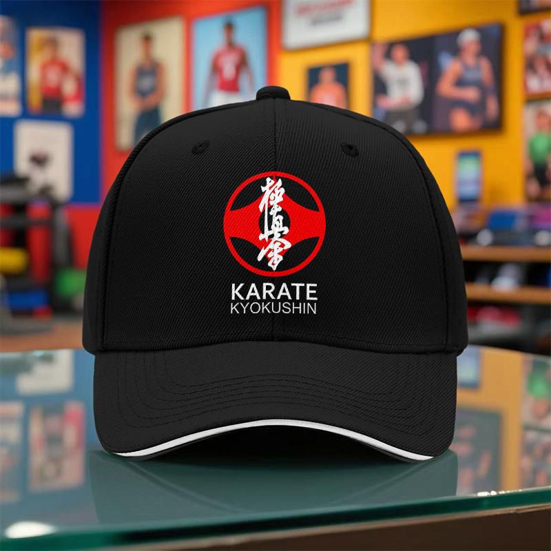 1 Stück Schwarz mit Rot Weißem Design Karate Kyokushin Logo Baseballkappe Leicht Angemessen für Jede Jahreszeit