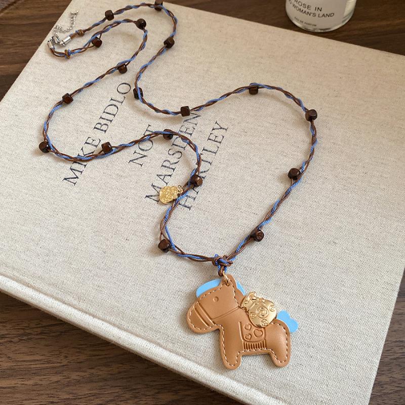 

Винтажное Модное Ожерелье из Бисера и Кожи с Лошадью для Женщин, Подвеска, Длинная Цепочка на Шею, Цепочка для Свитера, Цепочка для Ключицы, Ювелирные Аксессуары, Подарок A2