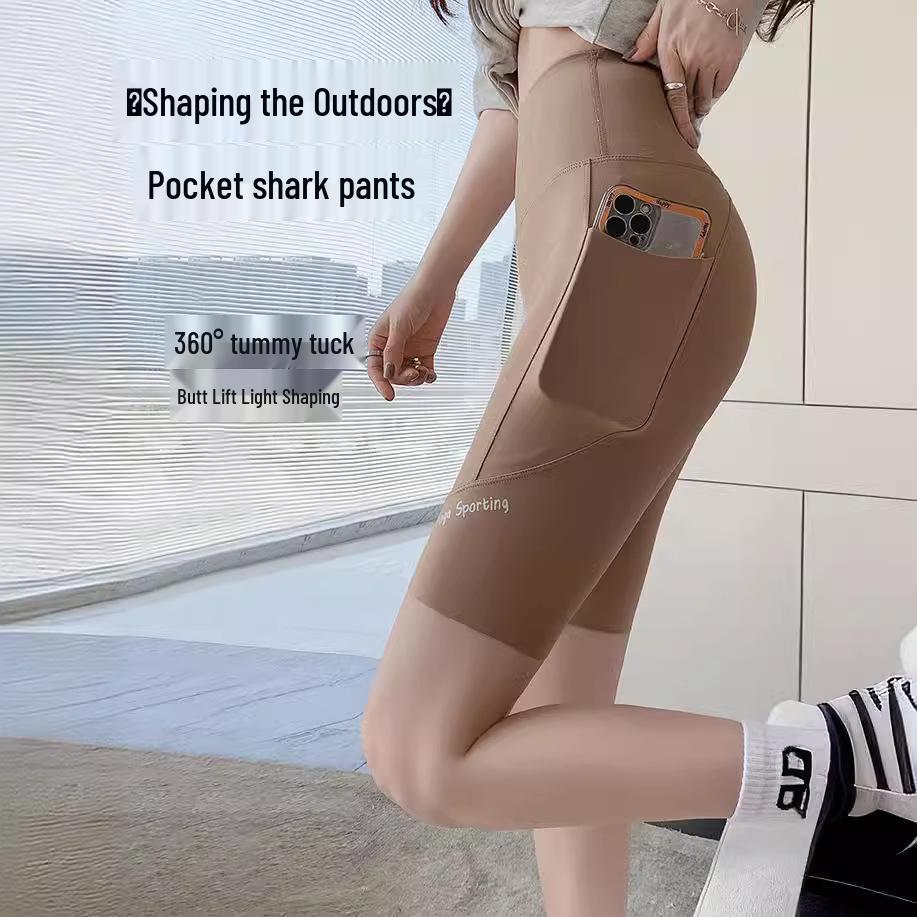 

Women s Summer Shark Yoga Pants - Abdomen Control & Hip Lift with Pockets L