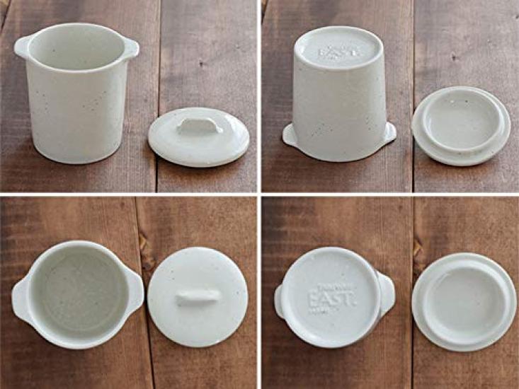 Tableware East Chawanmushi Japanese Cafe Style Japonekotto with Lid Set of 2 Steaming Bowl Cocotte Soup Cup Dessert Cup (Powder Hiki, Set of 2 with