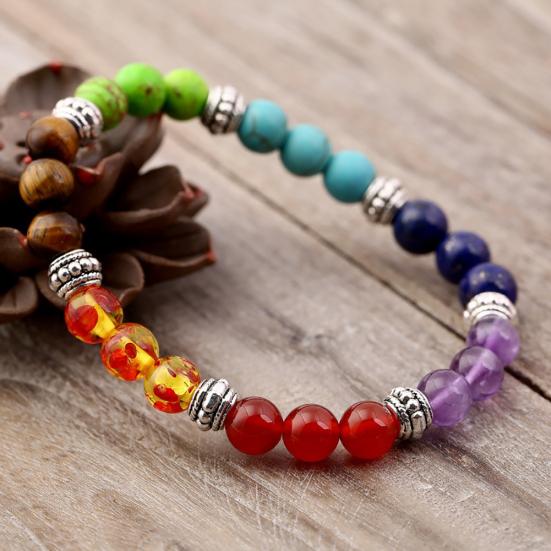 

Unisex Colorful Natural Stone Beaded Elastic Bracelet Bangle Jewelry