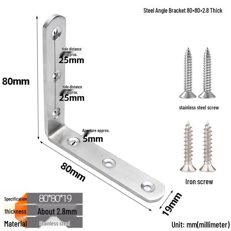 Stainless Steel 90° L-Shaped Thickened Angle Bracket Connector