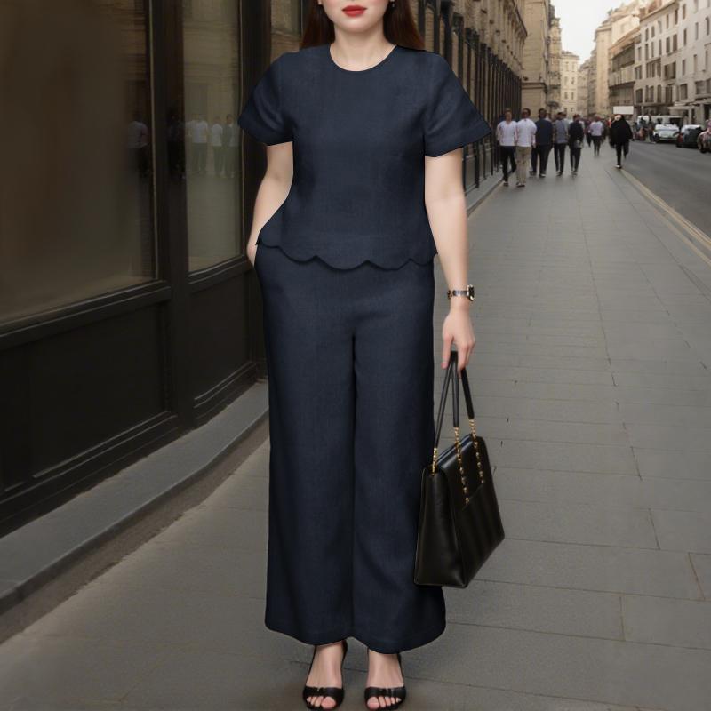 

ZANZEA Women Short Sleeve T-Shirt and Pants Casual Two Piece Suit Set темно-синий