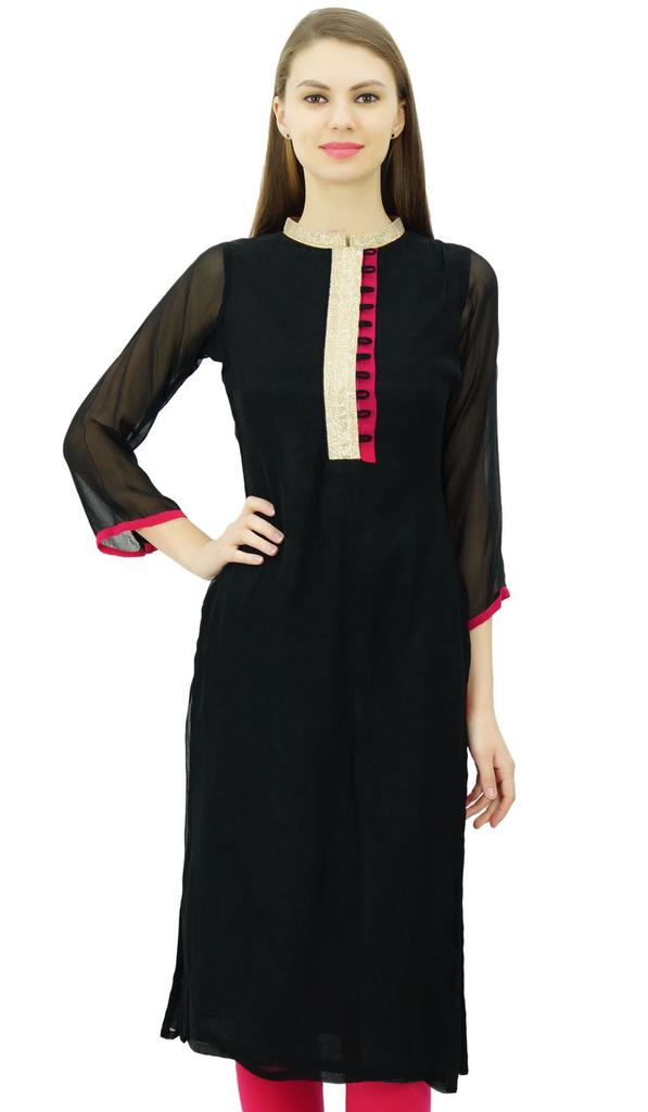 Phagun Straight Georgette Kurta Designer Tunic Top Indian Chic Kurti For