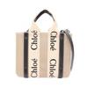 Used WOODY Small 2-Way Bag Handbag Canvas Leather Beige Black Used Women