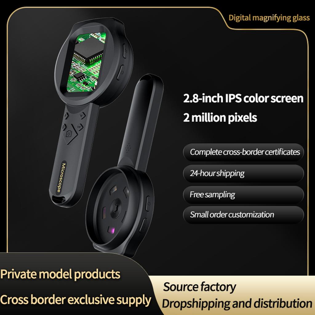 Handheld Digital Magnifier 2.8in IPS Screen Portable 2MP 500X Magnifying Glass with Light 4Zoom Buttons for Coin Jewelry Collect