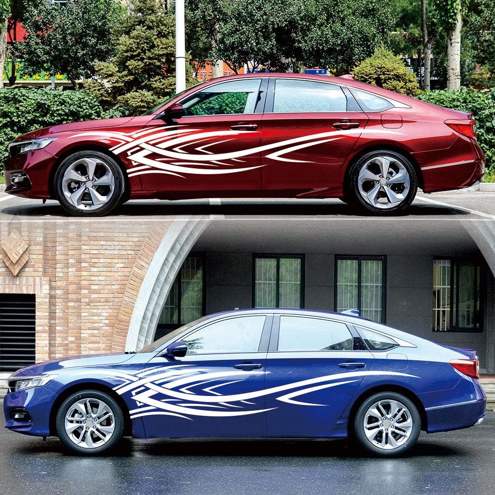 2Pcs 94.4'' Universal Flame Graphics Car Auto Body Side Sticker Racing Sports Self-Adhesive Side Strip Decal Decoration Accessories For Truck SUV