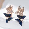 Kinel Hot Blue Natural Zircon Two Butterfly Drop Earrings For Women 585 Rose Gold and Black Plating Animal Daily Punk Jewelry