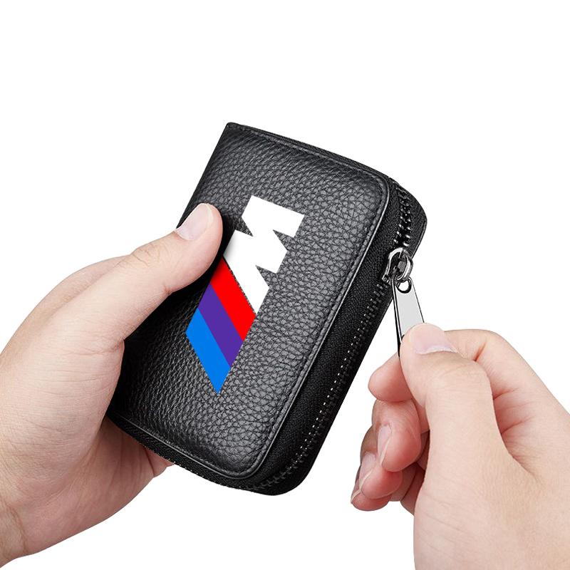 Skórzana Naszywka z LOGO M Portfel na Prawo Jazdy, Dowód Osobisty, Kartę Bankową dla BMW X7 X3 X4 X5 X6 Serii 3 4 5 6 7 Z4 M M3 M5 M6 E38 E39 E46 E53 E60