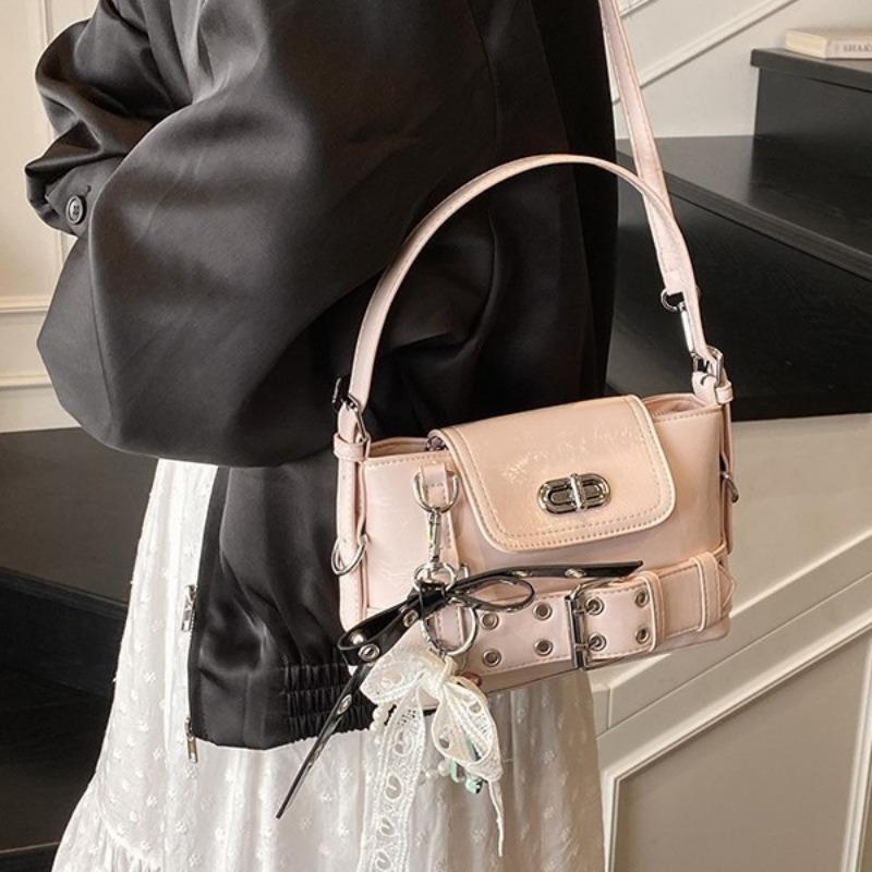 Sweet Cool Babes Fashion Shoulder Underarm Bag Heavy Industry Rivets Multi-Pocket Large Capacity Handbag