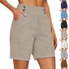 Weiche Shorts aus Baumwollleinen für Damen, Taschen, weicher Knopfverschluss, kein Reißverschluss, schmale Passform