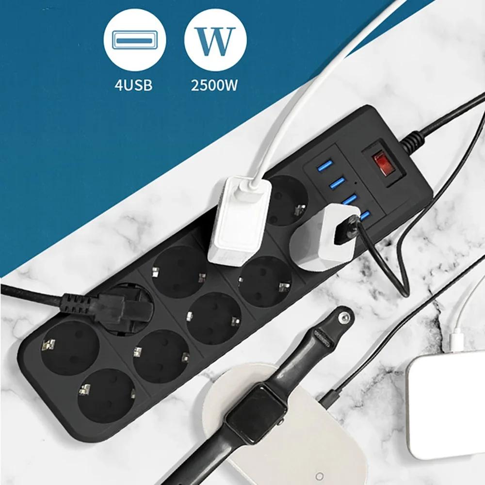 Melery Steckdosenleiste 10-fach AC-Steckdose EU-Steckdose USB-Ladeanschluss 2 m Verlängerungskabel Computer TV Smartphone Homekit-Geräte