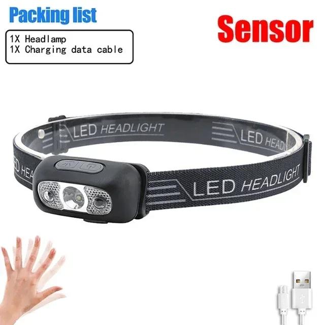 Rechargeable Headlamp with Motion Sensor, Bright LED Headlight for Hands-Free Use, Lightweight Light for Running Camping Hiking