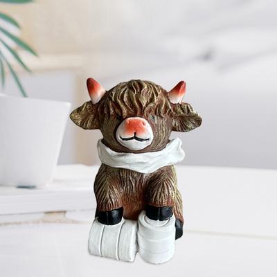 1/3Pcs Bathroom Highland Cow Figurine Bathing Reading Book Toilet Paper Highland Cattle Resin Statue Sculpture Decoration Ornament Calf Lovers Gifts
