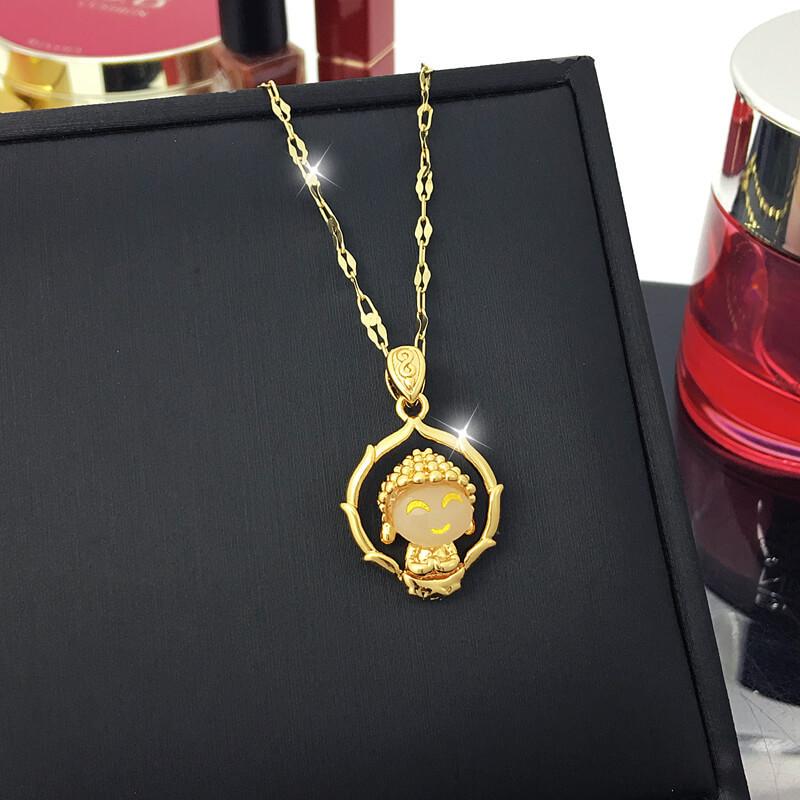 New Chinese Wind Lucky Maitreya Buddha Pendant Women Necklaces Cute Stainless Steel Female Clavicle Chain Girl's Neck Jewelry