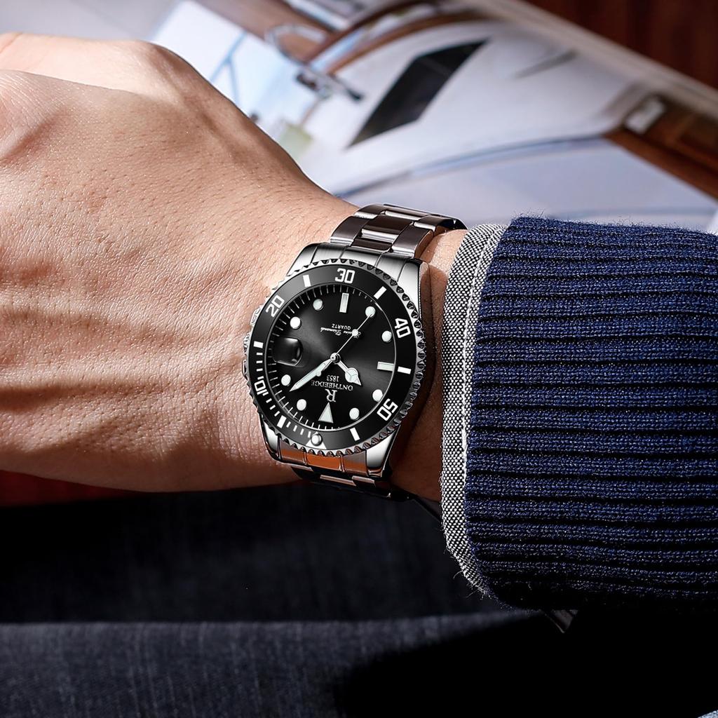 Analog Quartz Water Resistant To 3 Stainless Rotating Date Luminous Large Perfect for Job and More Men's Watch, ATM, Steel, Bezel, Display, Display,