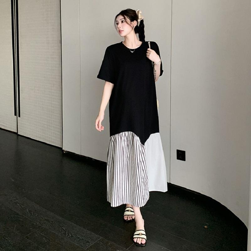 Dámské ležérní volné dlouhé letní šaty s krátkým rukávem, bavlněné vintage, nové, plus size