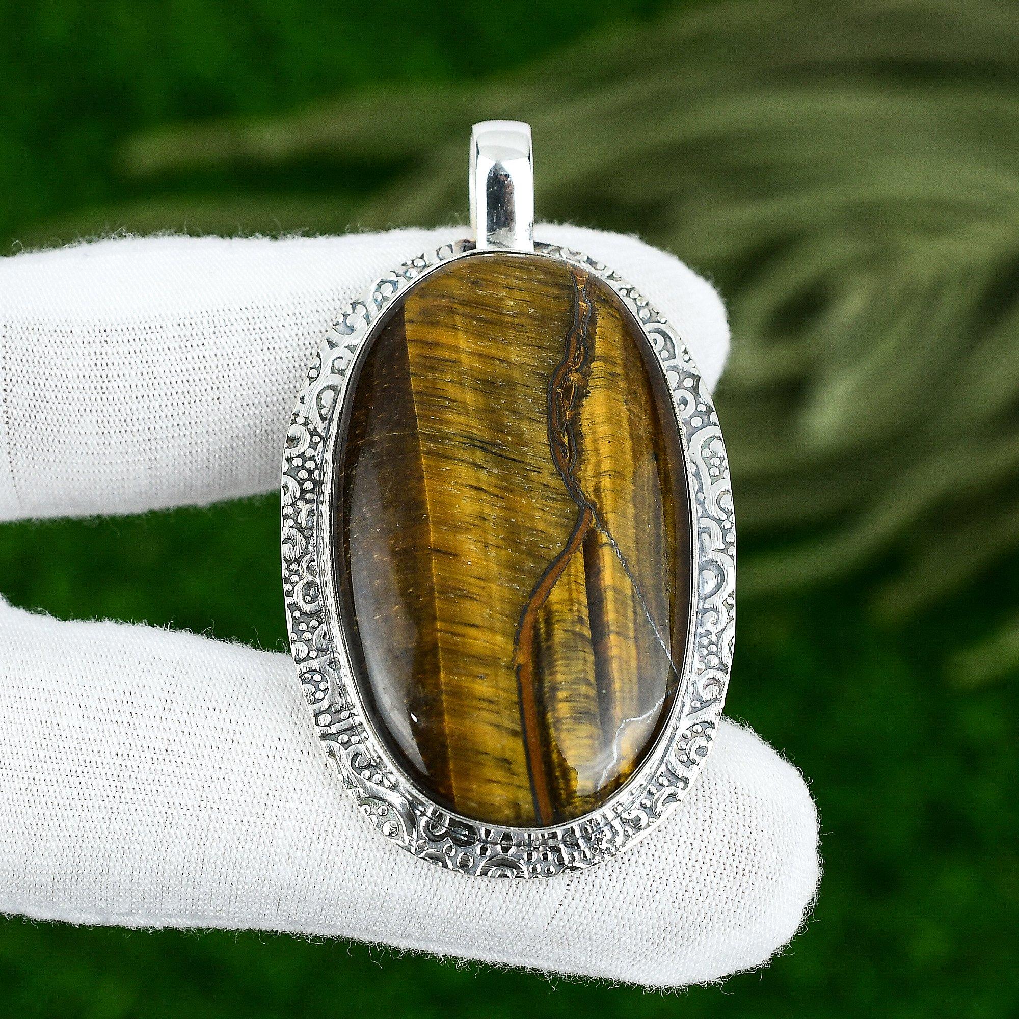 Oval Tiger Eye Stone 925 Sterling Silver Bezel Anniversary Sacral Chakra Pendant