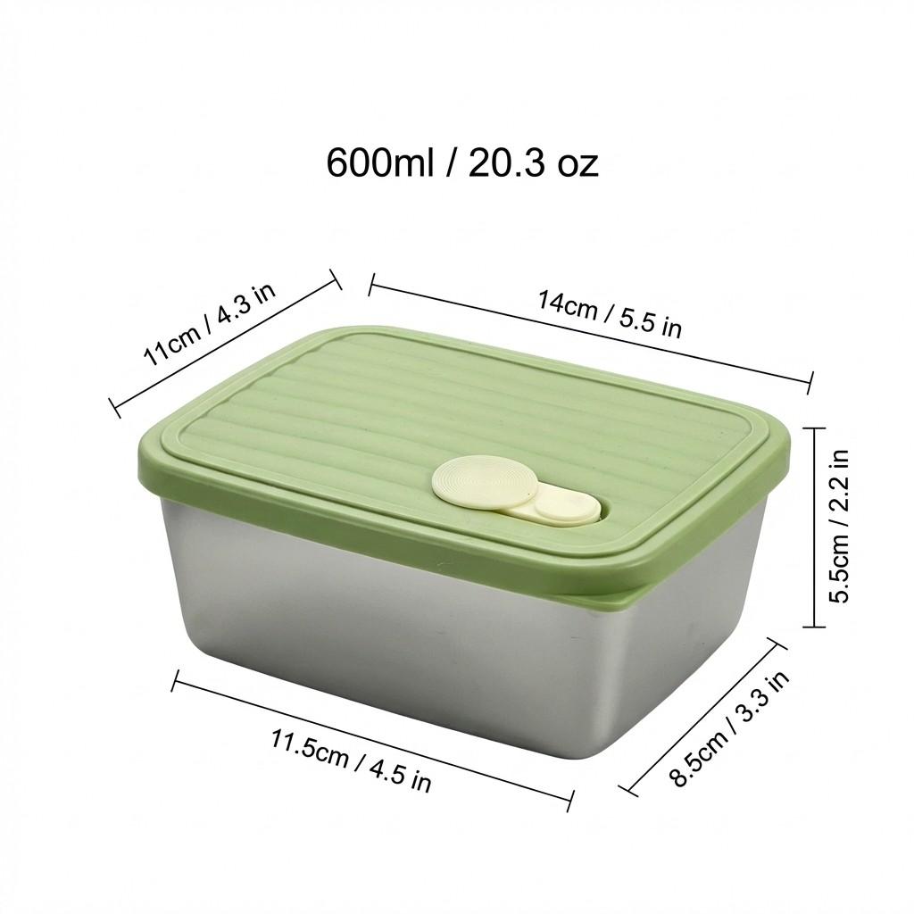 Stackable Fruit,Vegetable,Meat Food Container Durable Sealed 304 Stainless Steel Fresh-keeping Box Refrigerator&Microwave Safe