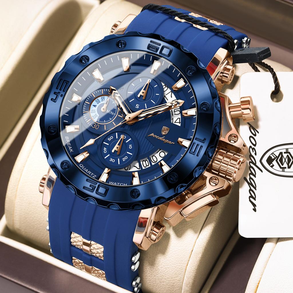 892 Luxury Chronograph Silicone Strap Wristwatch Waterproof Luminous Quartz Watch for Men