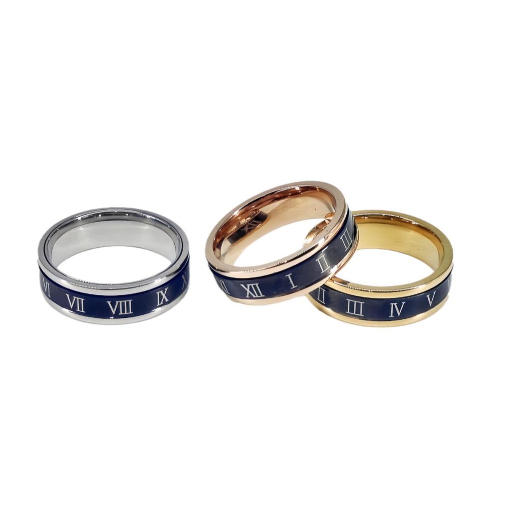 Trendy Stainless Steel Roman Numeral Rotatable Couple Ring