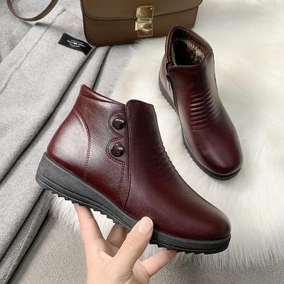 Winter Damenstiefel Trendige Mutterstiefel Mode Weiches Leder Kurzer Schaft Nude Stiefel Outdoor Freizeit Plateau Schuhe Damenschuh