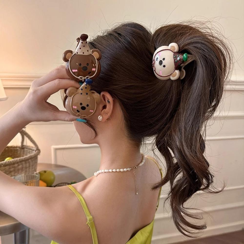 Geometry Bear Hair Clip Hairpin Plastic Grab Clip Creative Cartoon Hair Claw Vacation