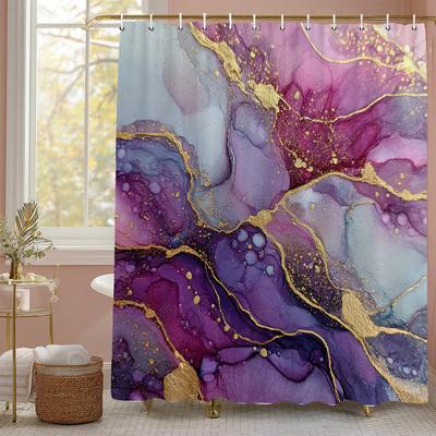 Abstract Ink Black Gold Gray Marbled Shower Curtain, Bathroom Decorative Shower Curtain, Waterproof Shower Curtain with Hooks
