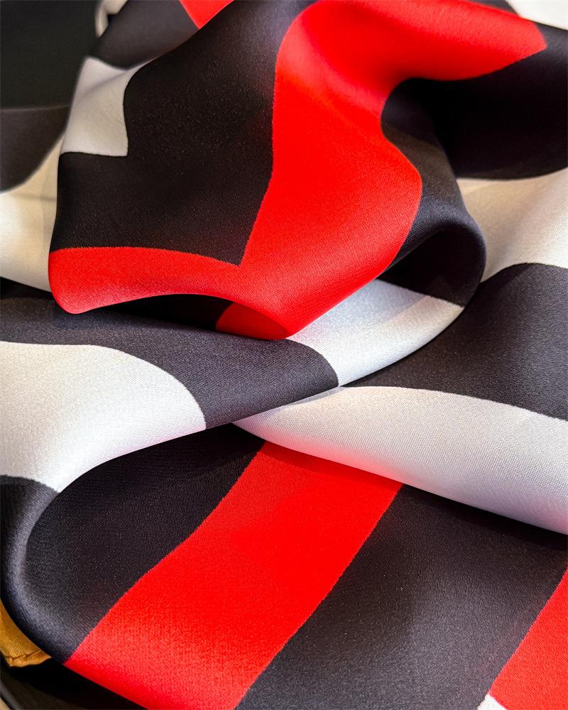 Striped Printed Silk Like Square Scarf For Women Fashion
