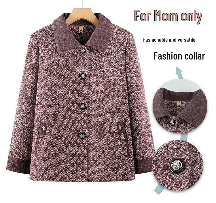 Spring Coat for Middle-Aged and Elderly Women, Lapel Design, Suitable for 60 to 80-Year-Olds, Ideal for Spring and Autumn