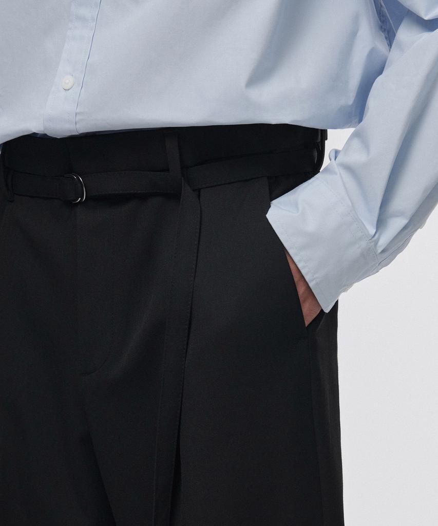 MUSINSA STANDARD Narrow Belt One-Pleat Wide Slacks [Black]