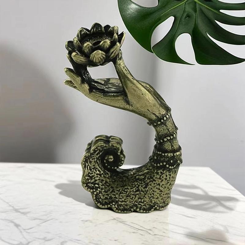 1PC Lotus Weihrauch Brenner Buddha Hand Desktop Ornament Messing Wohnkultur Rückfluss Weihrauch Halter