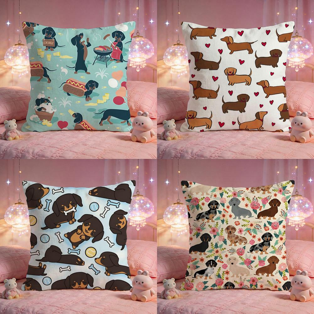 Cute Sausage Dog Pattern Cushion Cover Premium Comfort Reversible Pillow Cove Two in One Design for Any Room Car Interior