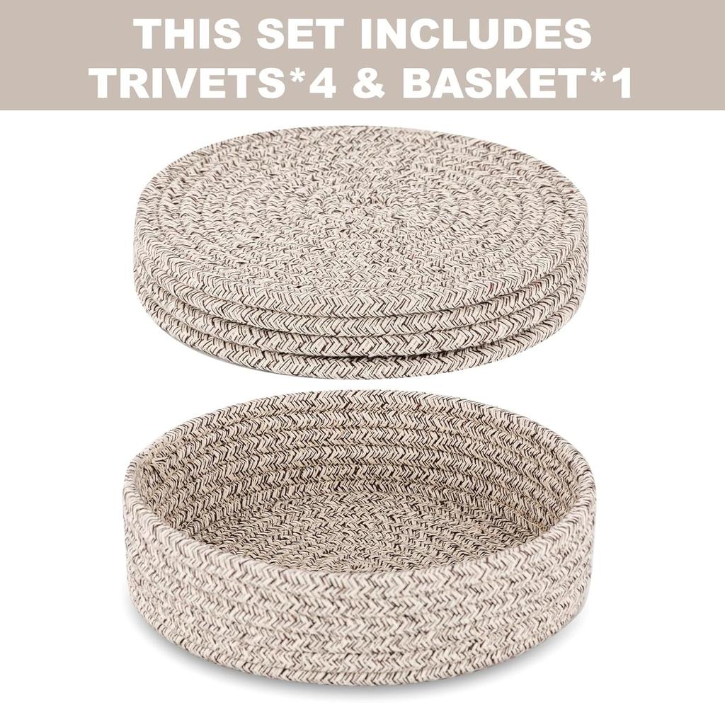 Trivets for Hot Dishes Trivets for Hot Pots and Pans Cotton Coasters 4 Pcs and Storage Basket 1 Pack Pot Holders for Kitchen Hot Pads for Table