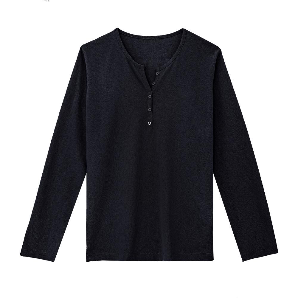 ABOUTSEA Women s Summer V-Neck Henley Long Sleeve Snowflake Cotton T-Shirt Medium темно-синий
