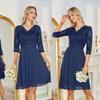 Women’s Evening Dress V-neck 3/4 Sleeve Lace Chiffon Midi Dress Party Bridesmaid Wedding Guest Cocktail Prom Dresses Occasion Wear