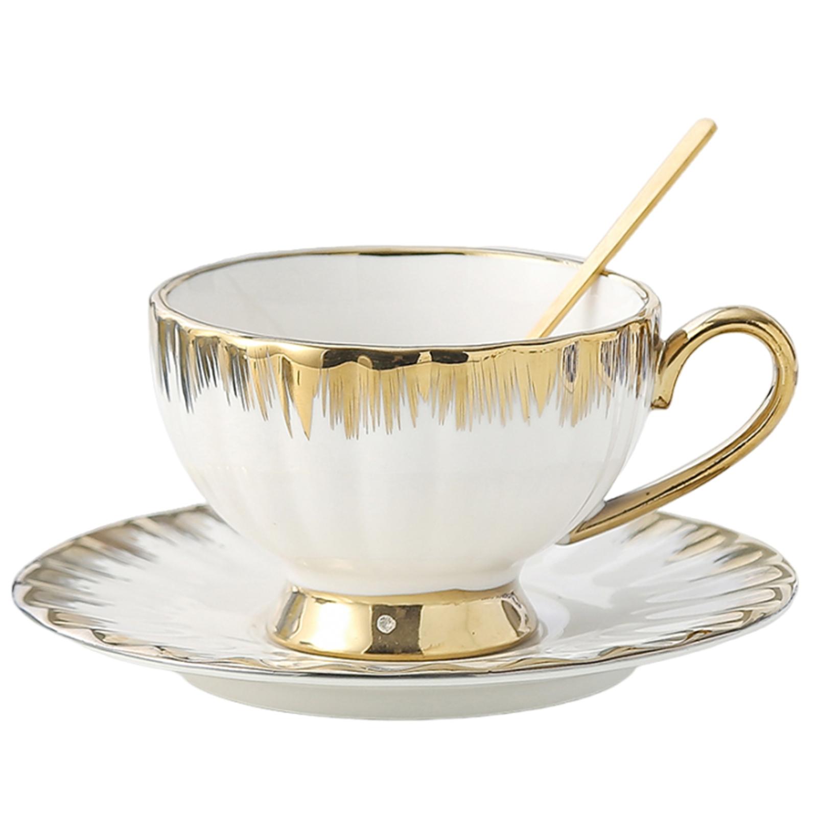 Green Tea Cup Saucer Set With Steel Spoon Retro Elegant Pattern Coffee Cup Set For Women Men