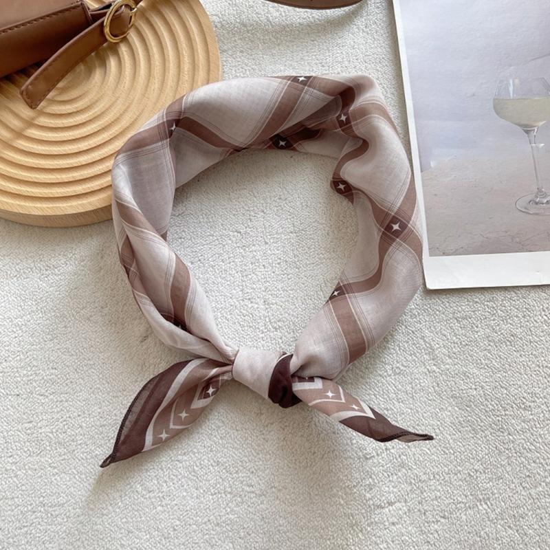 Underweight Cotton Scarf With Timeworn Checkered Pattern Soft Friendly Square Neckwear for Daily Outfits