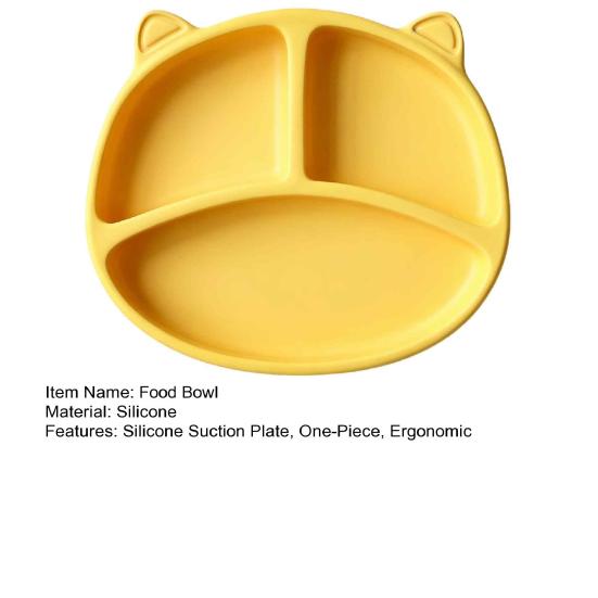 Travel Feeding Plate for Toddlers Silicone Suction Toddlers, Cute Bear Shape Unbreakable Divided Easy Clean Dish Baby Bowl, Non Slip Tray Infants And