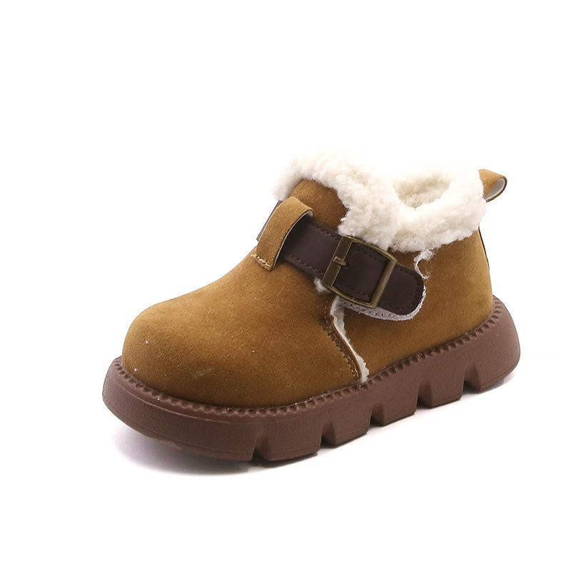 

2024 Новые детские хлопковые ботинки, простые зимние ботинки для девочек с толстой подошвой, круглые, универсальные, детские, модные, короткие, плюшевые ботинки с липучкой 22