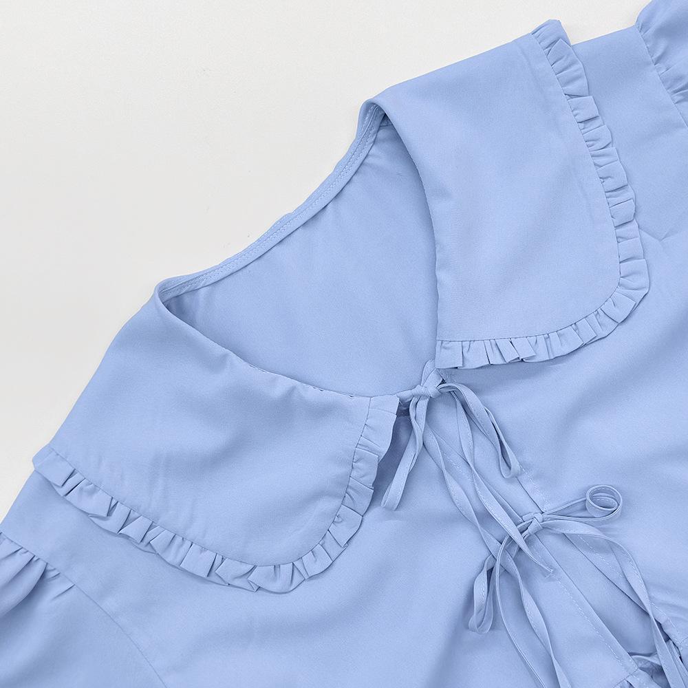 2026 Spring Fashion: Women's Long Sleeve Cotton Shirt with Doll Collar and Tie-up Design - European & American Style