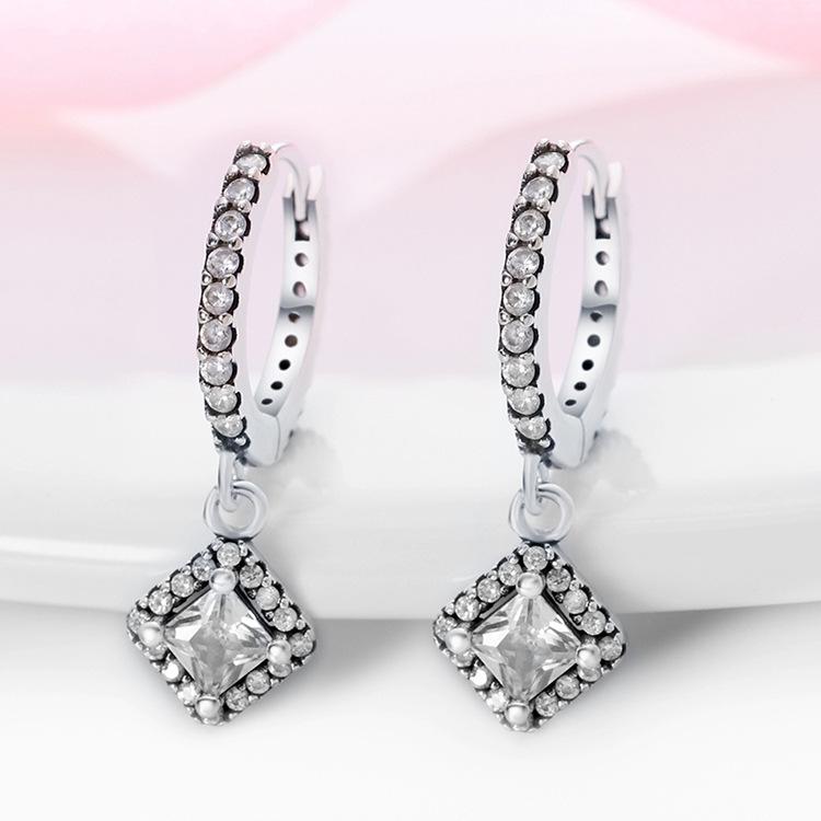 S925 Silver Plated Vintage Fashion Stud Earrings Shine Logo Earrings Ear Buckles DIY Jewelry for Women